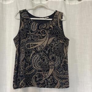White Stag Stretch Black Gold Blue Paisley Tank Women’s Xl